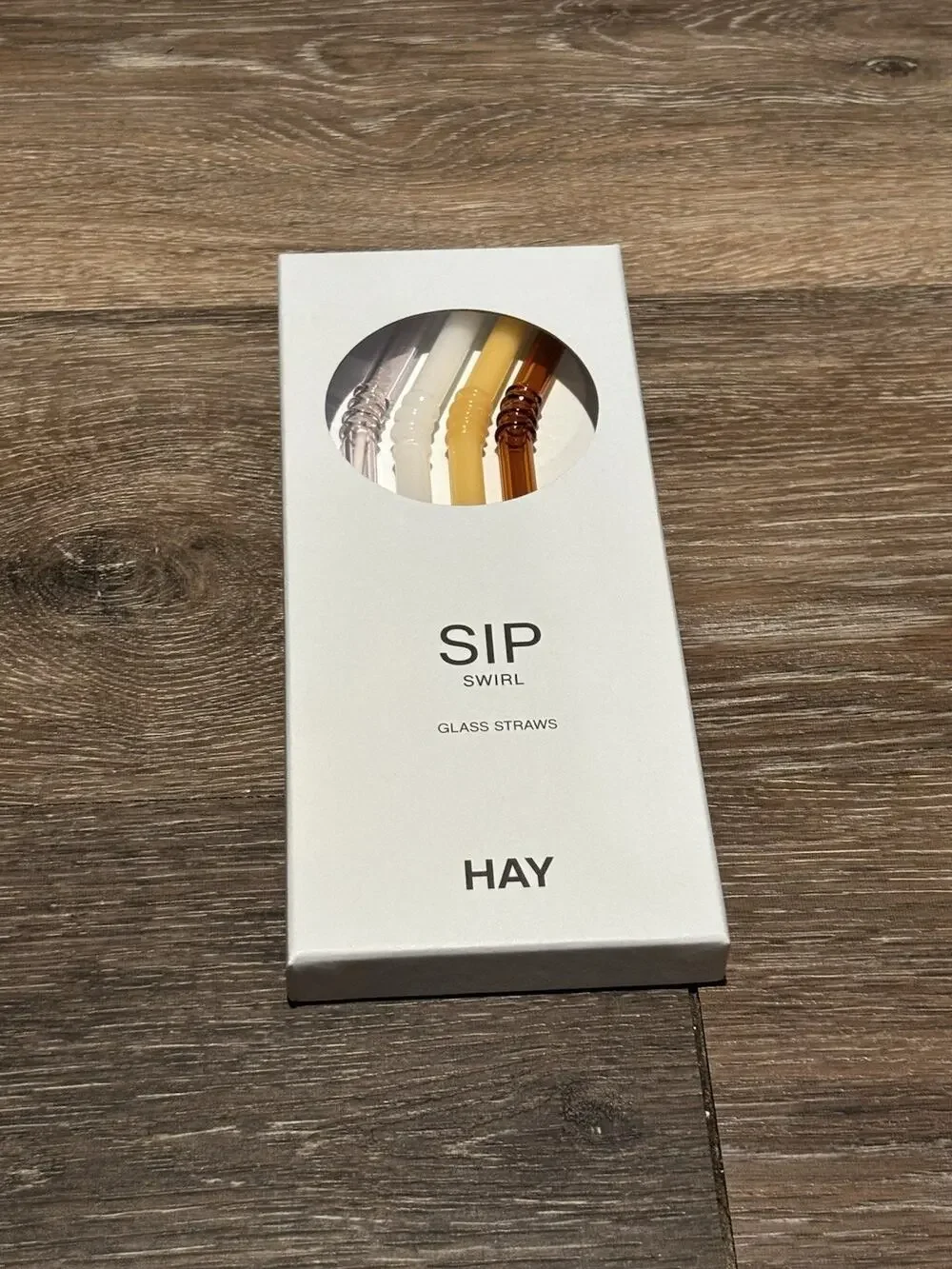 HAY Sip Swirl Glass Straws Set of 4 Borosilicate Reusable Straws Cleaning Brush